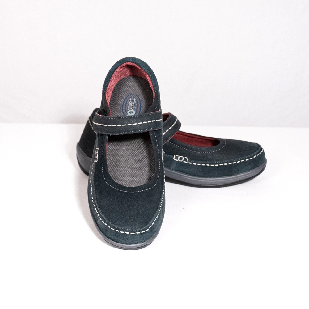 Orthofeet Athens Mary Janes Comfort Shoes Size 11D WIDE Navy Blue Leather #863